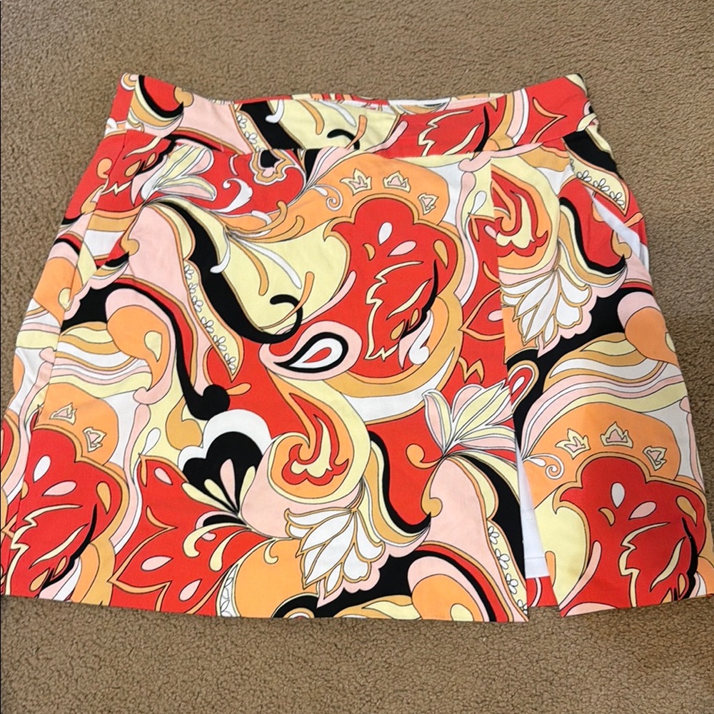 Lazy Larry Vibrant Orange Paisley Print A-Line Skirt